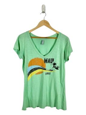 Maui Hawaii Green V-Neck T-Shirt Techstyles Size XL